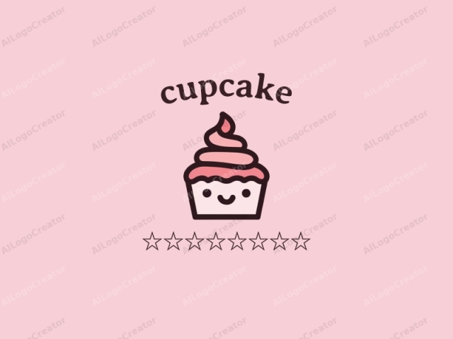 in the form of a minimalist cupcake with a cartoonish, flat design. The cupcake is drawn in a clean, simplistic style with bold, black outlines and soft, pastel shades of pink. The cupcake itself is a light pink color