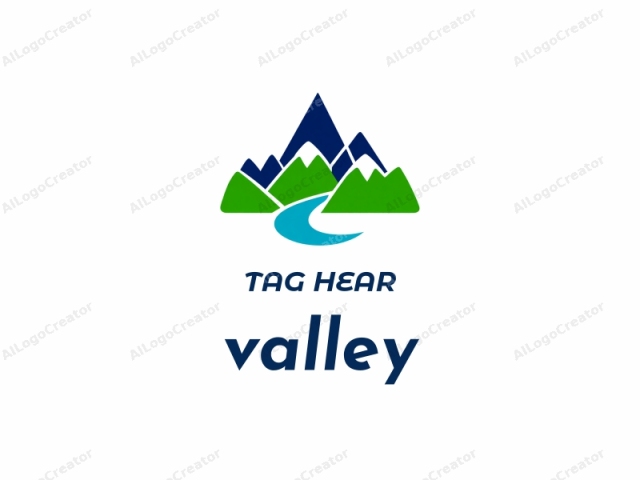 which features a simplistic and modern design. The logo depicts a stylized mountain landscape. In the foreground, there are three rounded peaks, with the middle peak being the tallest. The mountains are colored in dark blue, which contrasts sharply with the green