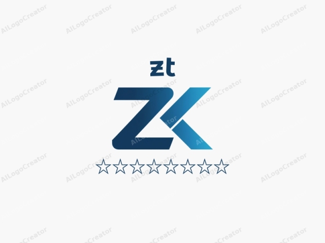 The image is a digital rendering of a logo featuring the initials "ZK" in a stylized, modern font. The "Z" is represented by a bold, thick letter with a slight curvature at the base, tapering to a sharp