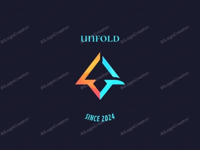 The image is a digitally created logo featuring a dynamic geometric shape in the center. The logo is composed of two triangles, one pointing downwards to the left and another pointing upwards to the right. The triangles intersect, forming a diamond shape. The left