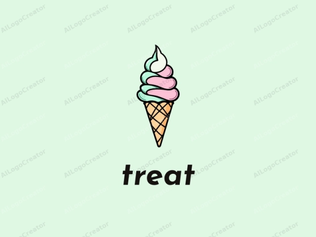 in a digital drawing style. This logo features a stylized ice cream cone with a minimalist, cartoon-like design. The ice cream cone is centrally positioned against a solid light pastel mint green background, providing a clean and uncluttered visual canvas