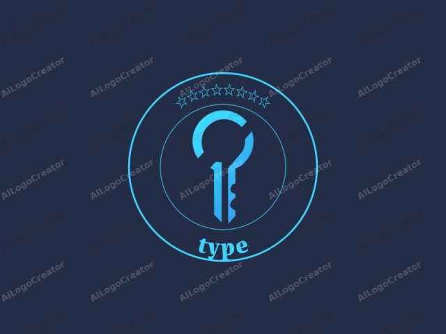 This image is a digitally created, minimalist logo depicting a key set against a dark blue gradient background. The key is designed with smooth, clean lines and a modern, geometric style. The central part of the key is depicted as a large, blue