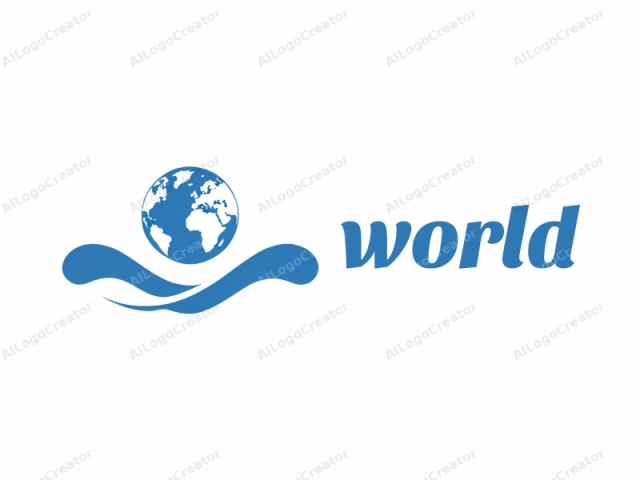 This is a clean and minimalistic logo design featuring a simplified, stylized blue globe at the center, surrounded by a smooth, wavy blue line that curves upward and downward. The wavy line symbolizes motion, suggesting fluidity and movement