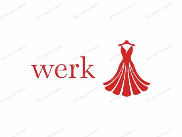 Este es un logotipo minimalista de gráficos vectoriales de un vestido sobre un fondo blanco. El vestido está representado en un color rojo sólido y audaz. El diseño es simétrico, con una silueta simple y elegante que muestra las características más distintivas del vestido.