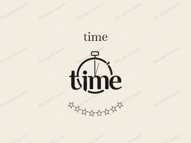 The logo is a minimalist, black and white digital design. The primary element is the word "time" written in a modern, sleek sans-serif font, with the letter "i" replaced by a minimalist clock face featuring a small circle with a