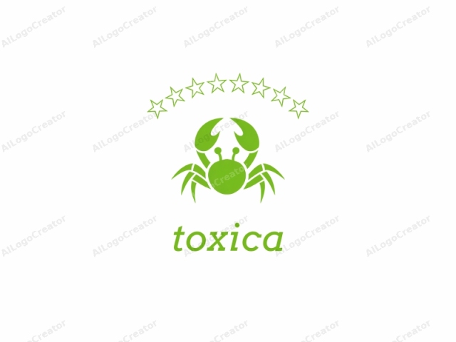 This is a minimalist logo depicting a stylized green crab on a white background. The image is digitally created with bold, solid lines and a flat color palette, emphasizing simplicity and clarity. The crab is portrayed in a symmetrical and abstract manner,