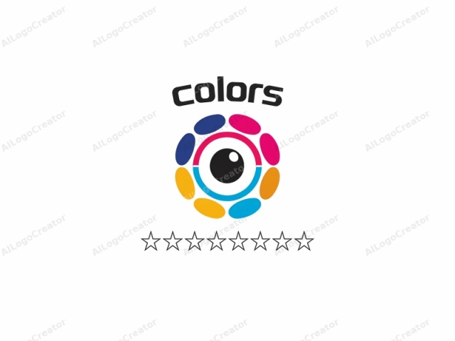 This logo is a digital illustration of a stylized eye, featuring a modern, minimalist design. The eye is positioned centrally, occupying most of the canvas. The iris is represented by a large, circular shape in black, with a small, round