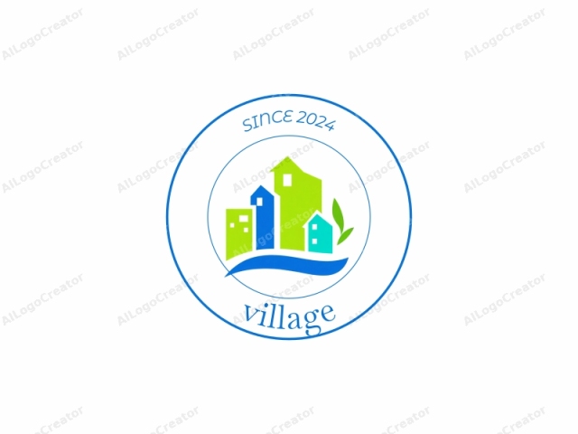 This logo features a simplified, stylized design depicting four modern-looking buildings set against a white background. Each building is composed of solid, flat colors with no textures or gradients. From left to right, the buildings are colored in shades of blue,