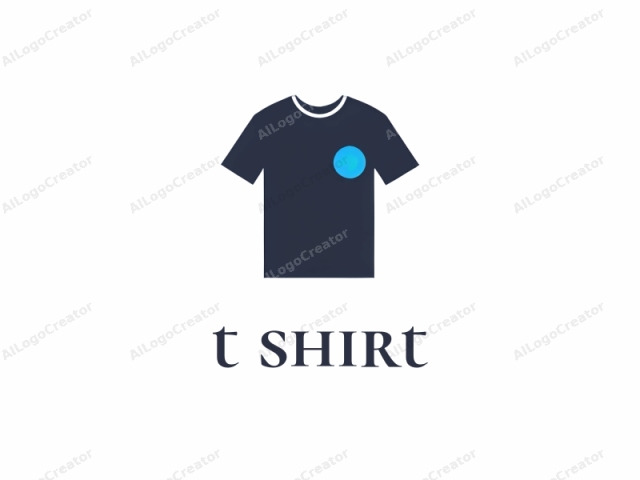 This logo image is a simplistic, digital drawing of a navy blue t-shirt. The t-shirt has a round neckline and short sleeves. A large, vibrant blue circular emblem is positioned on the left side of the chest, slightly below the center of