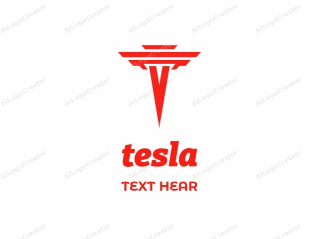 The logo is a simplified, abstract design with a striking and bold aesthetic. Centered on a stark white background, the logo features a bold, bright red geometric shape. The primary element is a stylized, triangular shape that appears to be composed