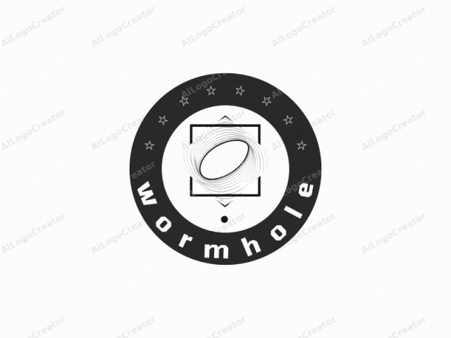 This is a minimalist, abstract logo design rendered in monochrome (black and white). It features a central, oval shape with smooth curves, reminiscent of a stylized sun or a spiral. Surrounding this oval are multiple, evenly spaced, thin