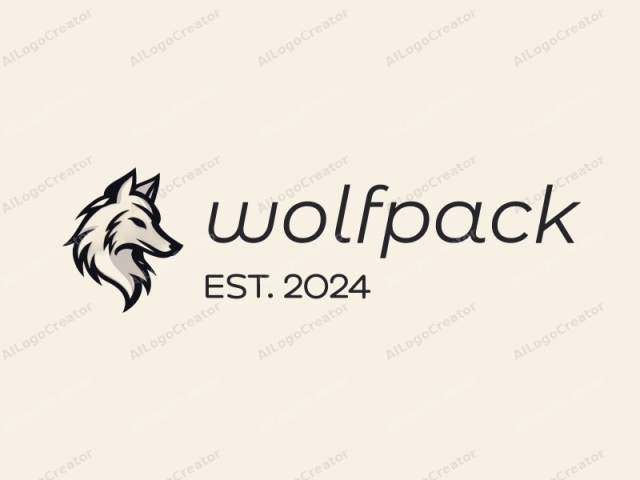 The logo is a stylized, abstract representation of a wolf's head. The wolf is depicted in a modern, minimalist design with clean, smooth lines and a monochrome color scheme. The main color is a deep black, used for the outline