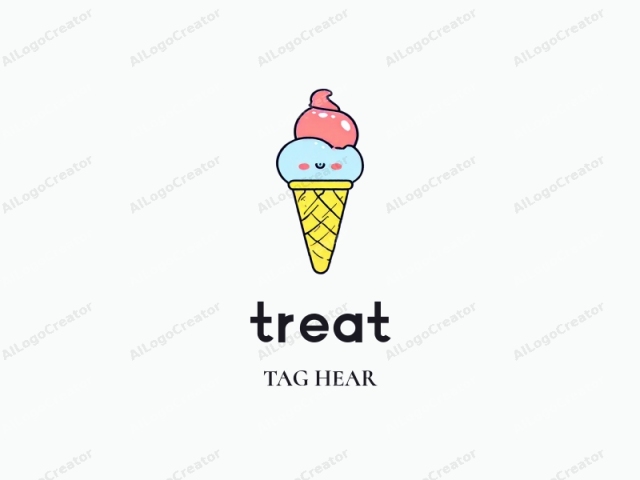 The image is a simple, cartoon-style drawing of a whimsical ice cream cone. The cone is yellow with a wavy, zigzag pattern on its sides, indicating the texture of the ice cream cone. At the top of the cone,