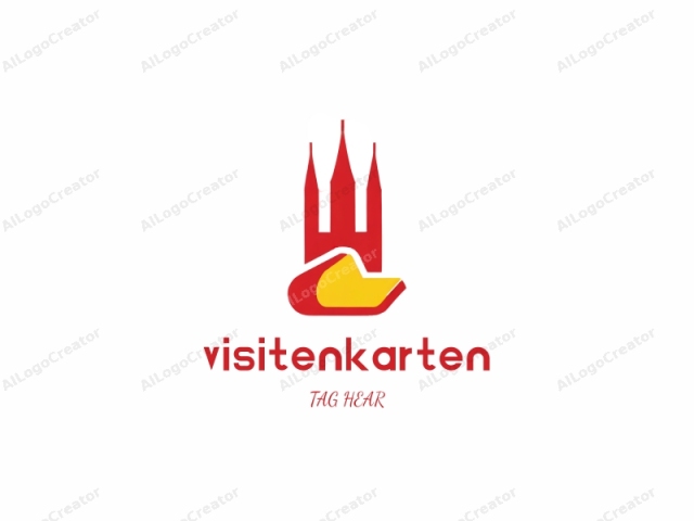 The logo is a stylized graphic, designed in a modern, minimalist style, depicting a simplified version of a building or cathedral. The background is pure white, providing a stark contrast to the vibrant colors and bold shapes within the logo. The central