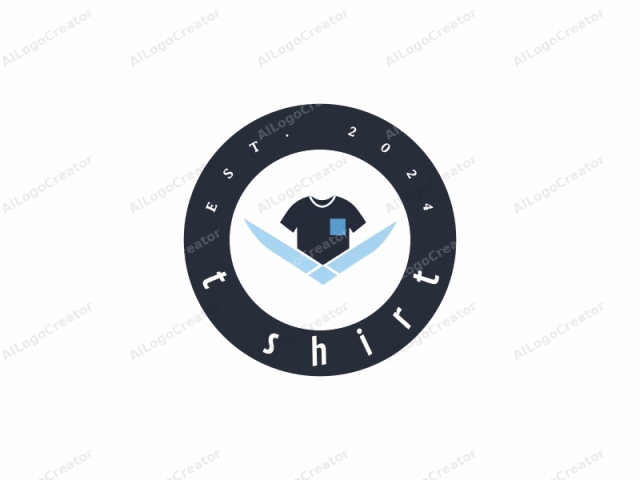 This is a stylized logo of a T-shirt with a blue and white color scheme. The T-shirt, depicted in a flat, minimalist design, is shown against a stark white background. The T-shirt itself is dark blue, with a white