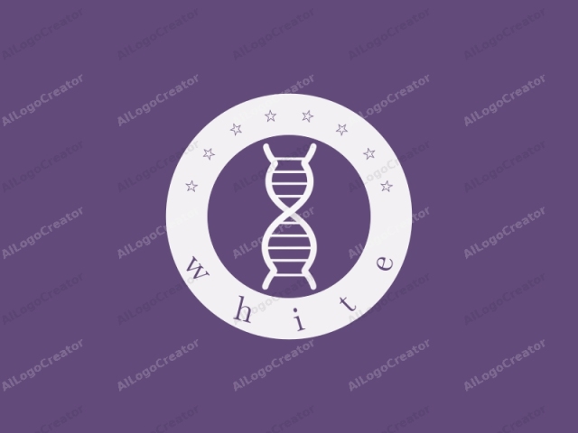 Diese digitale Illustration zeigt eine einfache, minimalistische weiße DNA-Doppelhelix vor einem flachen, einfarbigen violetten Hintergrund. Das DNA-Molekül wird in einem sauberen, modernen Stil ohne komplizierte Details dargestellt, wobei durchgezogene Linien und Formen verwendet werden. Die Doppelhelix, bestehend aus