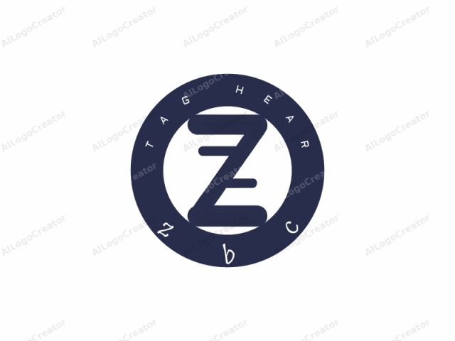 この画像は、大文字の「Z」を大胆でブロック調のスタイルで表現したミニマリストロゴです。文字は濃紺色で描かれており、シンプルな白い背景との対比が際立っています。「Z」は中央に配置されています。