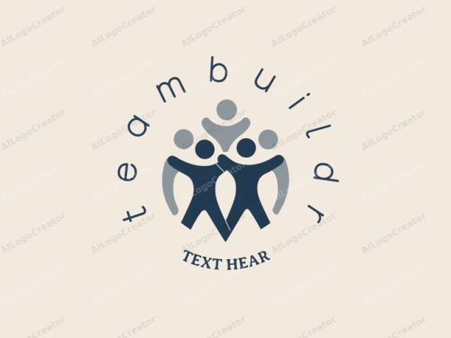 The image is a minimalist, flat-design logo featuring four human figures rendered in a stylized, geometric fashion. The figures are arranged in a circular formation, with two larger figures in the foreground and two smaller figures slightly behind and above them. All