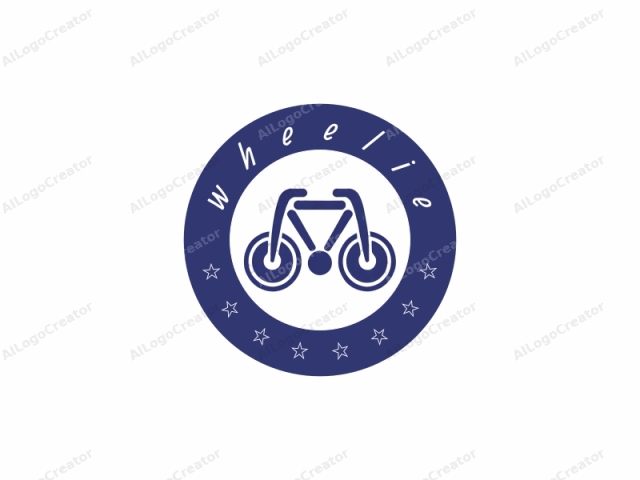 Darstellung einer abstrakten Repräsentation eines Fahrrads. Das Logo zeichnet sich durch ein vereinfachtes, minimalistisches Design aus. Das Fahrrad ist vollständig in dunkelblau gezeichnet, ohne Schattierungen oder komplizierte Details, was ihm ein modernes, flaches Design verleiht. Es ist zentriert vor einem einfachen weißen Hintergrund.