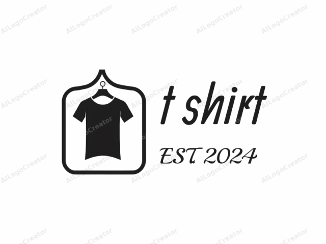 This logo features a minimalist, black and white design. At the center of the image is a black silhouette of a short-sleeved shirt, depicted in a simplistic and geometric style. The shirt is hanging vertically from a single horizontal hook, placed