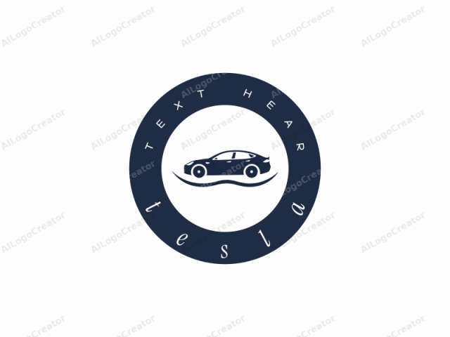 This is a minimalist, vector-style logo featuring a sleek, modern car. The car is depicted in a dark navy blue color against a plain white background. It is shown in a side view, emphasizing the car's streamlined, aerodynamic design.