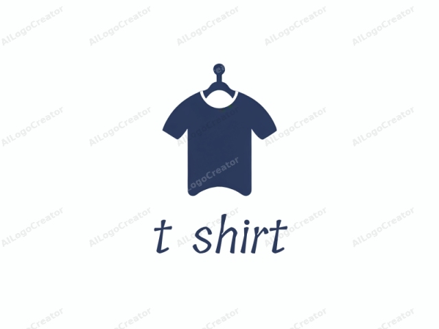 The logo image is a simple, clean, minimalist design featuring a navy blue, two-piece, short-sleeved t-shirt. The t-shirt is hung by a single hanger at the neckline, with a small round metal hook at the top