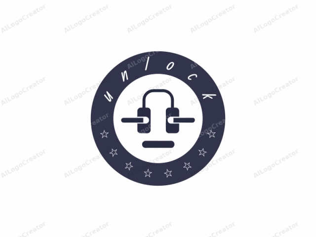 en un estilo minimalista. La imagen es un dibujo en blanco y negro de dos auriculares grandes, centrados en un fondo blanco liso. Los auriculares se representan de manera simplificada y geométrica, con líneas gruesas y audaces que representan la diadema y las orejeras.