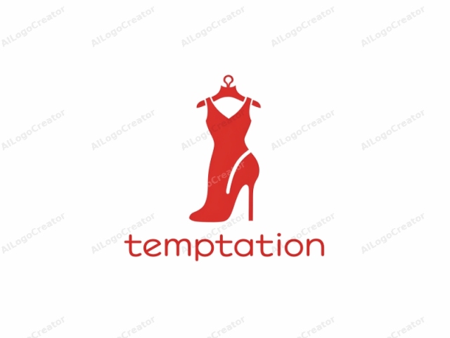 Este es un logo minimalista que representa un par de zapatos de tacón alto colgando de un maniquí de ropa. Los zapatos se muestran en un rojo brillante, simbolizando elegancia y sofisticación. El maniquí también es de color rojo y está diseñado de manera simplificada.