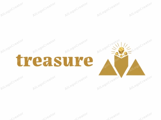 This logo is minimalist and geometric in style, primarily composed of gold-colored triangles and squares. The main subject, located centrally, features three large equilateral triangles arranged symmetrically, two on either side, and one in the center. These triangles are