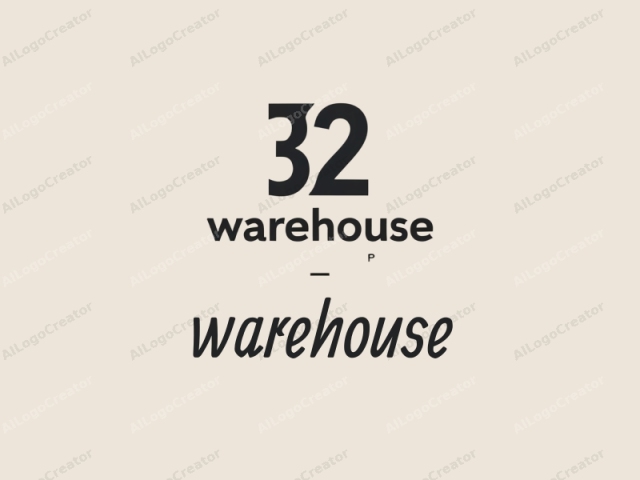 El logotipo consiste en el número "32" en una fuente sans-serif grande, negrita y negra. Este número está posicionado centralmente y ocupa la mayor parte de la imagen. Debajo del número, el texto "warehouse" está escrito en minúsculas, en fuente sans-serif