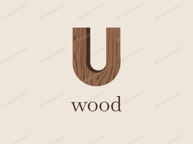 a capital letter "U" with a natural wood grain effect. The "U" is rendered in a medium brown hue that mimics the texture and color of real wood, featuring smooth curves and distinct grain lines running horizontally across its surface. The