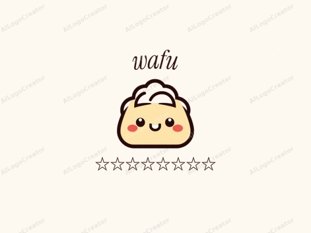 This image is a stylized cartoon illustration of a dumpling, depicted with simplistic, cheerful lines. The dumpling has a round, plump body, with a soft, cream-colored interior and a light beige exterior. Its eyes are large,