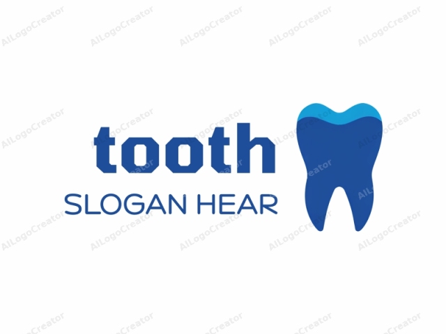 このデジタルロゴは、主に2つの異なる色で構成された、シンプルでスタイリッシュな歯の表現を特徴としています。画像の中央に配置された歯は、滑らかで丸みを帯びた上部と平らな基部を持つ青い色です。歯のクラウンはわずかにカーブしています。