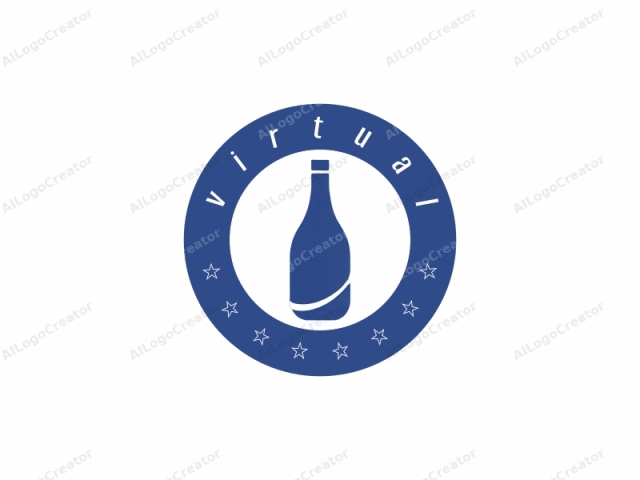 The image is a minimalist, digital, and abstract design. It features a silhouette of a blue, cylindrical glass bottle, centrally positioned against a plain white background. The bottle has a flat top with a circular indentation for the cap, and a slightly