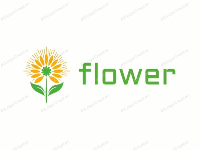 Este es un diseño de logotipo que representa un girasol estilizado. El girasol está posicionado centralmente sobre un fondo blanco liso, dándole un aspecto limpio y minimalista. Los pétalos del girasol se representan en un amarillo brillante, irradiando hacia afuera de manera simétrica