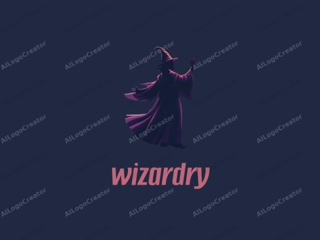 This is a digital illustration depicting a silhouette of a witch against a cosmic background. The witch stands facing away from the viewer, clad in a flowing purple robe that billows around her figure, creating a sense of mystique and enchantment. The