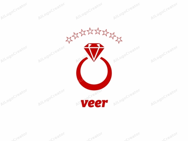 This is a minimalist vector graphic logo featuring a classic engagement ring icon. The ring is depicted in a bold, solid red color against a stark white background, emphasizing clarity and simplicity. The ring consists of a circular band at the base, followed by