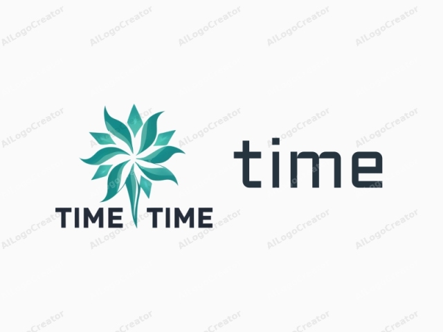 a stylized timepiece. The image features a minimalist, digital logo design that prominently showcases a geometric floral motif with a modern and clean aesthetic. The central graphic consists of seven symmetrical, elongated petals radiating outward like a starburst.