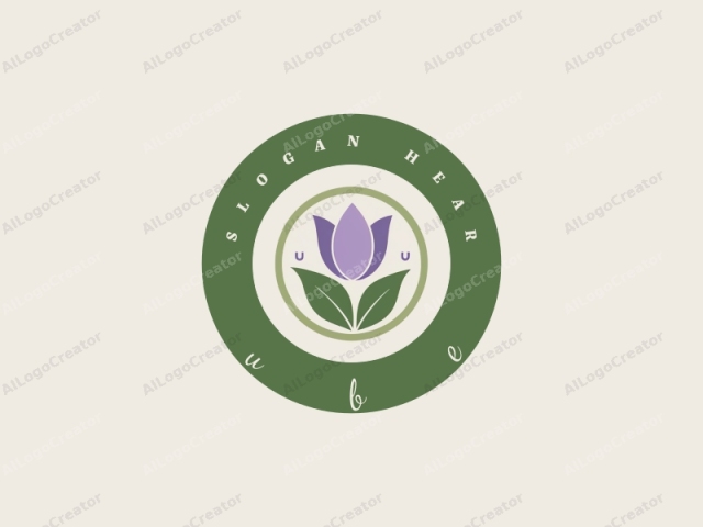 This is a simple, clean logo with a minimalist design. The central figure is a stylized tulip, depicted in a flat, two-dimensional form with smooth lines. The tulip's petals are rendered in a deep purple, while the stem