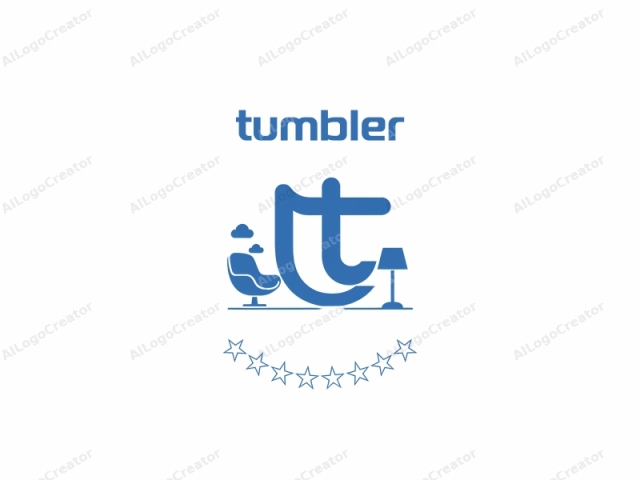 This is a minimalist, digital logo design featuring a stylized, smooth, blue icon of a chair. The chair is depicted in a modern, sleek silhouette with no intricate details or textures. The chair has a single armrest and appears to be