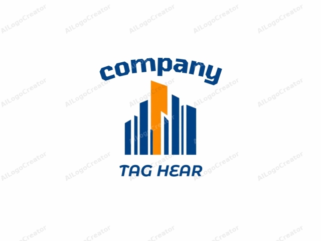 The logo is a minimalist, geometric design composed of bold, primary colors against a plain white background. The primary subject is a stylized depiction of a modern building or skyscraper, represented by six vertical lines of different heights, ranging from tallest to