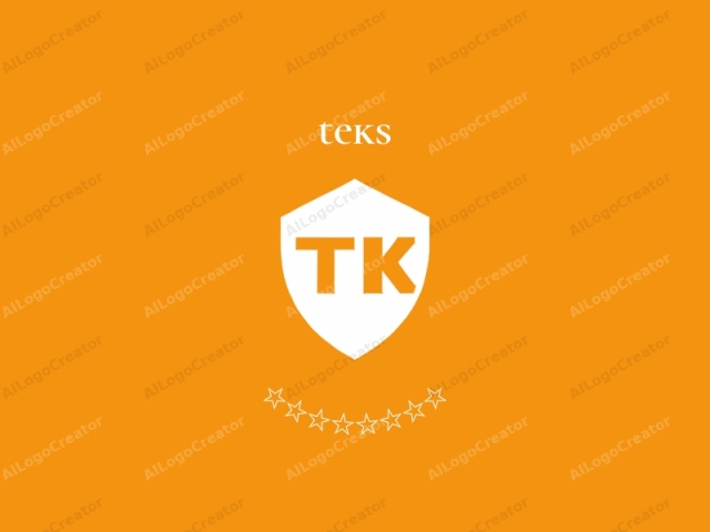 This is a simple, modern, and clean logo design, characterized by its bright orange background and white graphic elements. The main focal point is a stylized shield centered on the image. Within the shield, bold, uppercase letters "TK" are