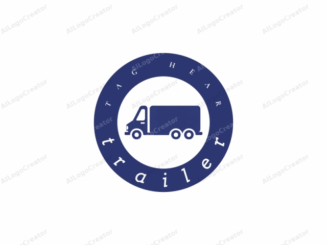 in a minimalist style. This logo depicts a simplified, two-dimensional silhouette of a truck. The truck is shown from a side view, facing left. The entire image is rendered in a solid, dark blue color. The front of the truck features a