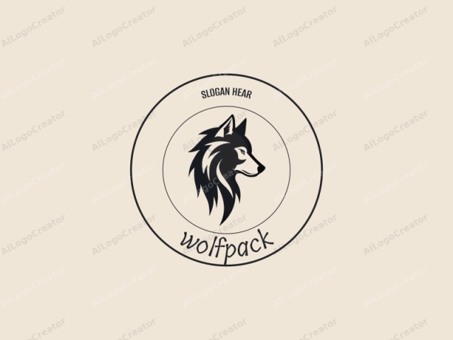 which features a minimalist, stylized wolf head in silhouette. The wolf's profile is facing left, with its snout and one eye clearly defined. The overall design is sleek and modern, with sharp, clean lines and a monochrome color palette