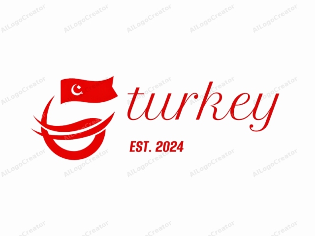 This is a minimalist, abstract logo featuring bold, red, fluid shapes against a stark white background. The primary element is a large, flowing red line that curves and twists, resembling a stylized wave or a swoosh. Positioned at the center