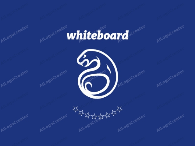 This is a minimalist logo featuring a stylized, white, curved design against a solid blue background. The white design represents a sleek, fluid shape that curves gracefully, resembling a coiled dragon or snake. The logo is centered within the blue field