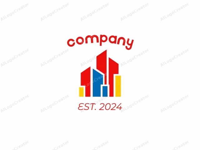 This minimalist logo is composed of bold, geometric shapes set against a plain white background. It features a stylized representation of city skyscrapers. The design consists of four main buildings arranged vertically, each depicted with sharp, angled lines. The tallest