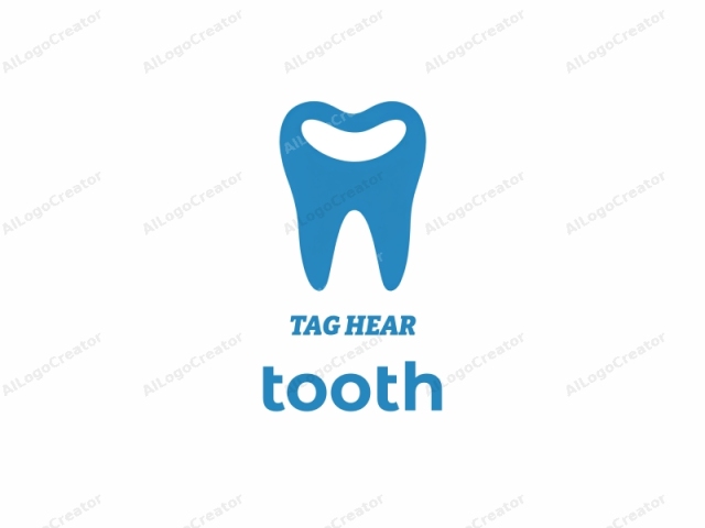 이것은 디지털 그래픽 스타일의 미니멀리스트 로고로, 단순화된 2차원 인간 치아를 묘사합니다. 치아는 강렬한 단색 파란색으로 그려져 있으며, 깔끔한 흰색 배경과 대비를 이루어 현대적이고 깔끔한 느낌을 줍니다.