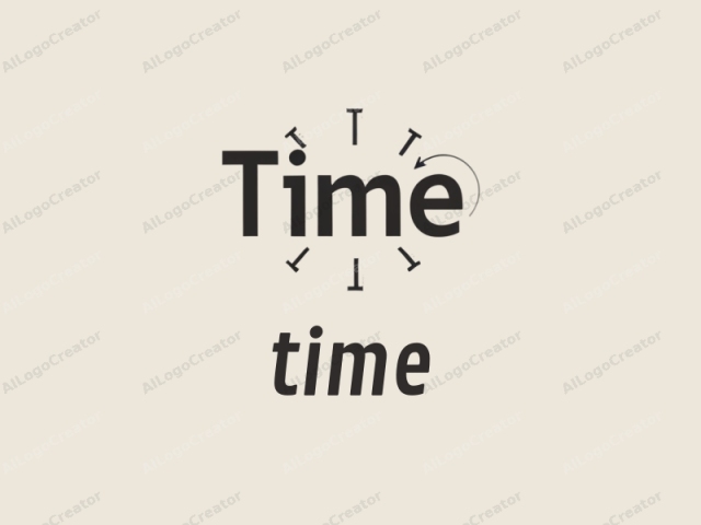 This is a minimalist, abstract logo design featuring the word "Time" in bold, sans-serif typeface. The text is centered horizontally and occupies the bulk of the composition. The word "Time" is written in a dark, bold, black