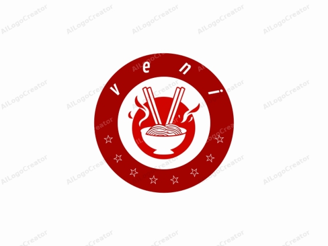 This logo features a simple, stylized depiction of a traditional Chinese bamboo soup spoon and chopsticks. The main colors used are a vibrant red and white. The red soup spoon is positioned horizontally in the center of the image, filled with noodles.